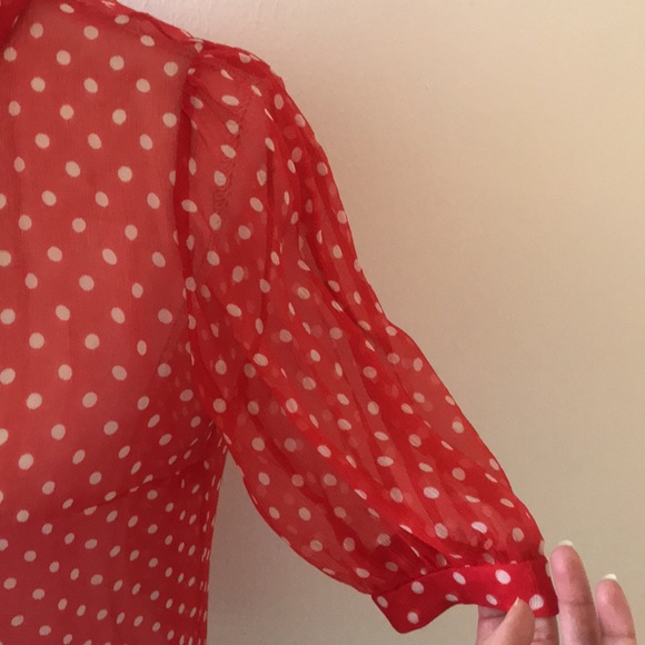 Valentino Red and white polkadot blouse scarf- button up with beautiful … - Picture 4 of 10